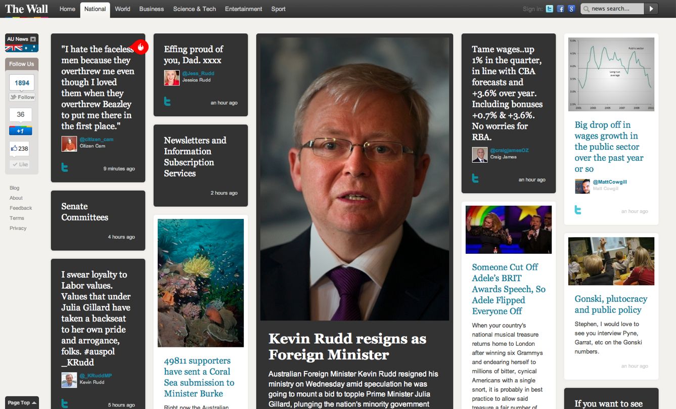 The front page of The Wall, Australian edition, on the day Kevin Rudd resigned